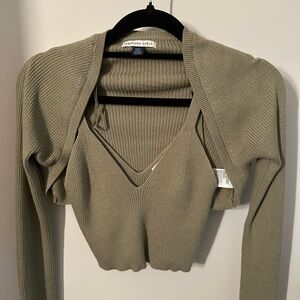 American Eagle Taupe Ribbed Knit Layering Set